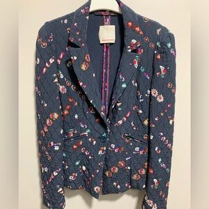 Rebecca Taylor 100% Silk Quilted Floral Blazer Jacket